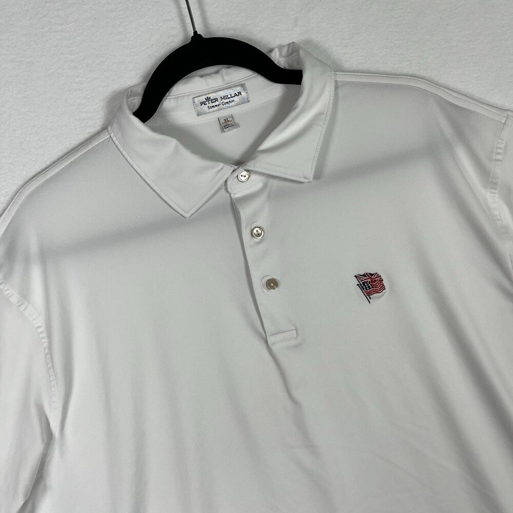 Peter Millar Summer Comfort Polo XL White Short Sleeve American US UK Flag Logo